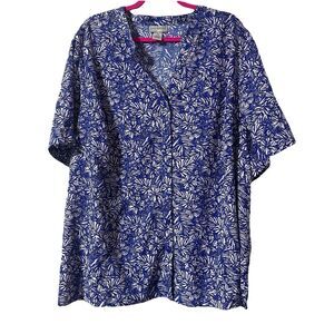 Catherines Women’s Blouse Size 3X 26 28 W Print Short Sleeve Button Front Shirt